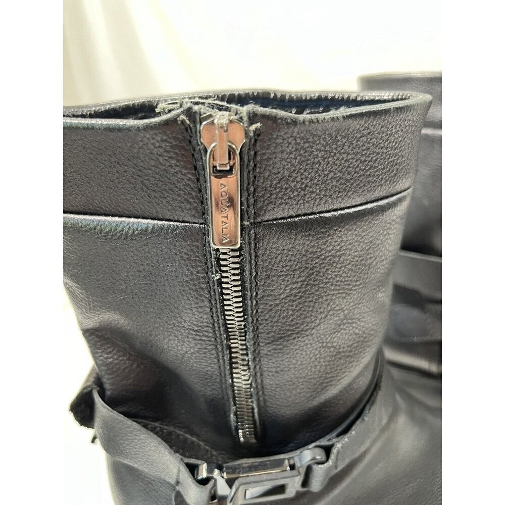 AQUATALIA Boots MARVIN K Moto Leather Biker Side Zip Black Italy  Womens 9.5 - Picture 15 of 15